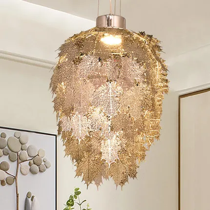 Led современный креативный кулон кленовый лист огни персонализированные скандинавские ресторанов бар освещение коридоров висячее украшение на входную дверь огни - Цвет корпуса: Gold