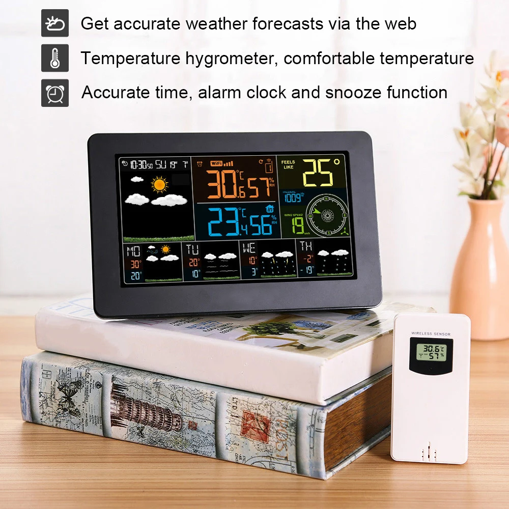 Digital Clock Weather Station wifi 3 Sensor Thermometer Hygrometer Wall Watch Barometr Wireless Indoor Outdoor Table Clocks