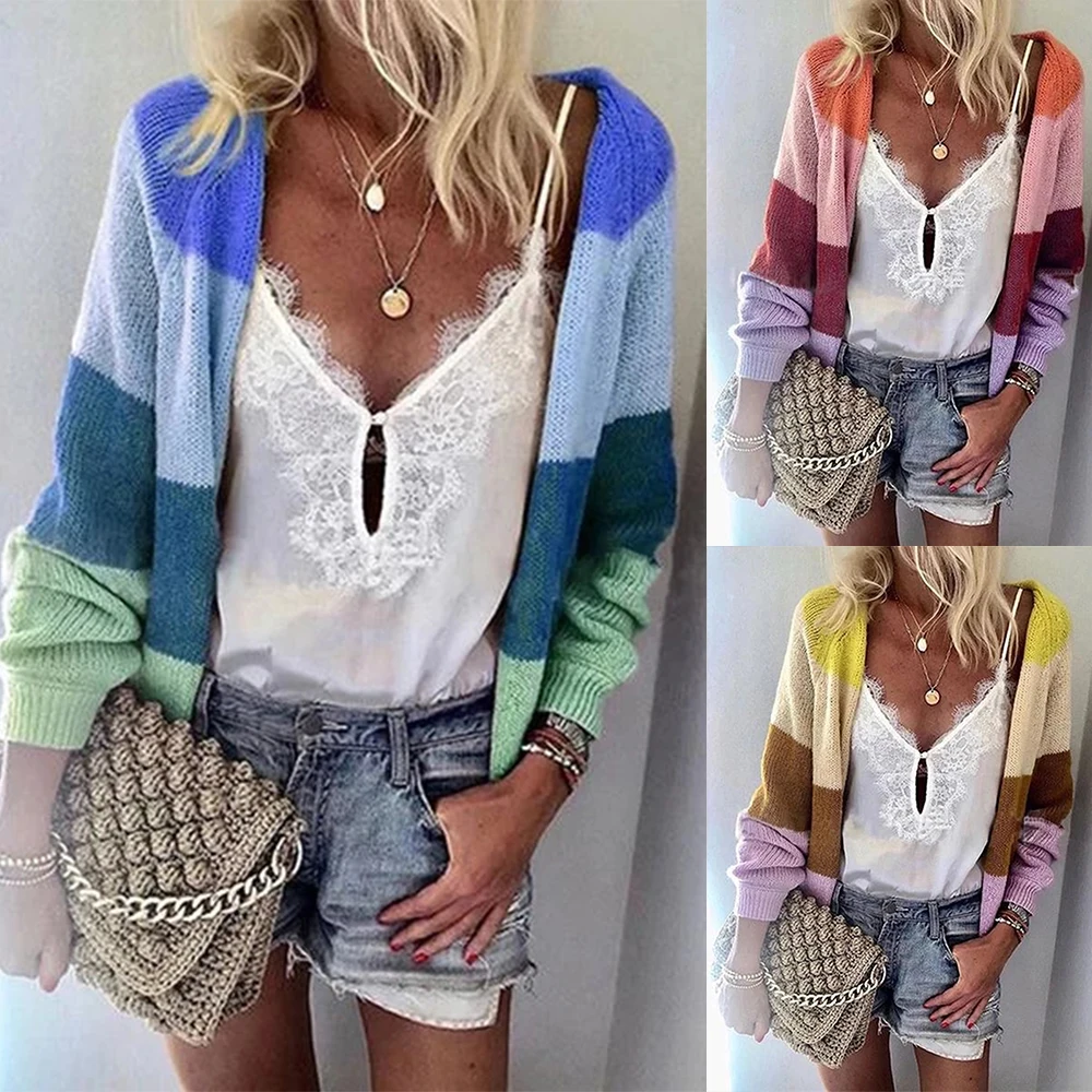 2019 Autumn New Womens Casual Cardigans Long Sleeve Open Front Loose Warm Cardigans Multi-Color Knitting Sweater Blouses