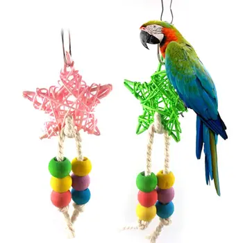 

Rattan Five-pointed Star Bird Swing Hanging Parrot Toys Chewing String Colorful Spiral Rope Perch Cage Decoration Birds