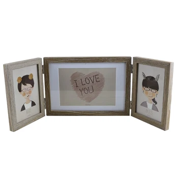 

Three Fold Photo Ornament Home Picture Frame Romantic Wedding Day Desktop Couple DIY Lover Wooden Anniversary