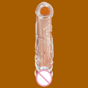 Sex toys xxx 18 Long Transparent Thick Artificial Penis Rings Sexy Machine For Male Dildo Wearable Extender Solid Glans Vagina 3