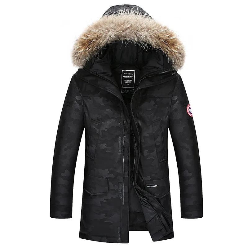 

Winter Nice Men Long Down Jacket White Duck Down Warm Hooded Camouflage Down Jacket Men Black Green Brand Clothing M-XXXL