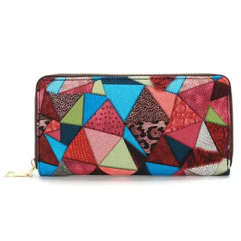 

Osmond Women Wallets Colorful Leather Long Purses Lady Coin Purse Standard Triangle Patchwork Lady Wallet Zipper Pouch Carteria