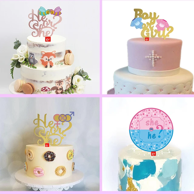 New She or He Baby Gender Secret Acrylic Cake Toppers Cute Bee