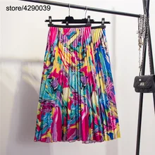 Женская сатиновая разноцветная плиссированная юбка-трапеция с принтом, Повседневная Праздничная стильная абстрактная цветная плиссированная Длинная пляжная юбка