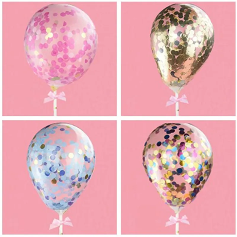 

5inch Confetti Balloon Cake Topper Decoration with Straw Ribbon Table Baby Shower One Birthday Wedding Party Balloon Topper