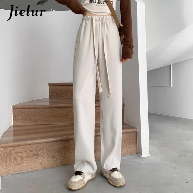 Jielur Spring Korean Style Basic Sport Trousers Drawstring Pocket Wide Leg  Sweatpants Women Casual White Pants Female S-XL - AliExpress