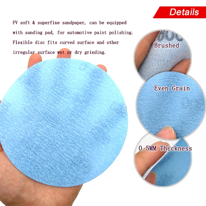 5 Inch 125mm FV Superfine Wet/Dry Hook & Loop Auto Body Film Sanding Discs Paint Abrasive Sandpaper 600#-4000# Grit