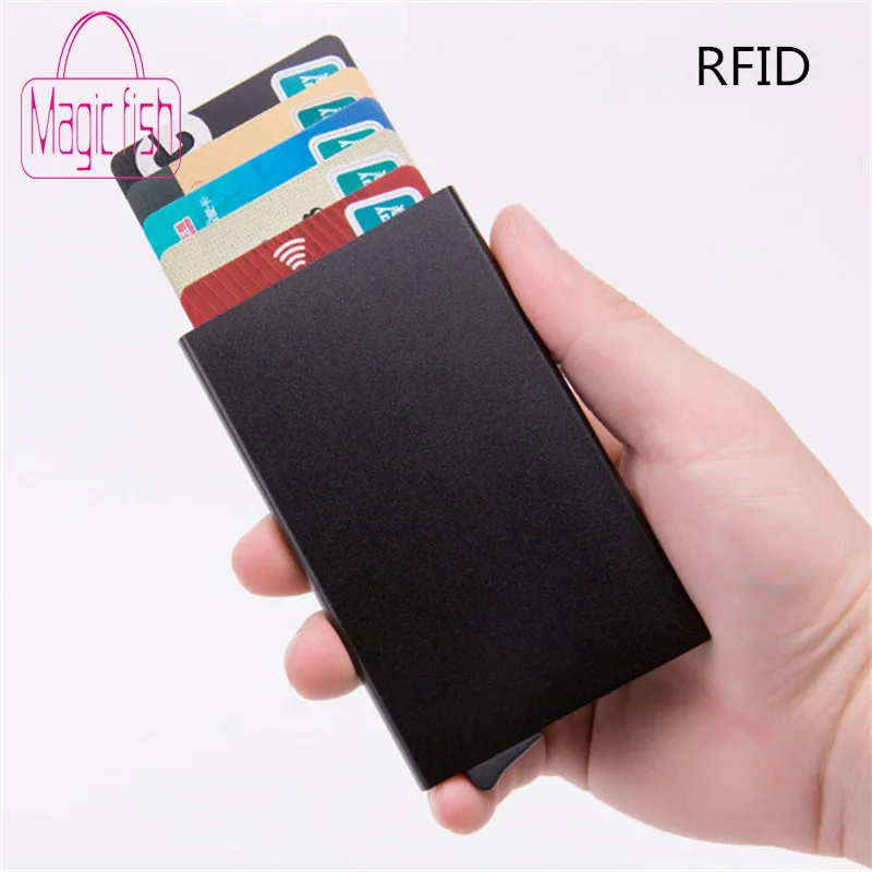 

Magic Fish Avoid RFID Theft Card Box Anti-magnetic Anti-theft Brush Credit Card Portable Automatic Elastic Card Bag Aluminum Box