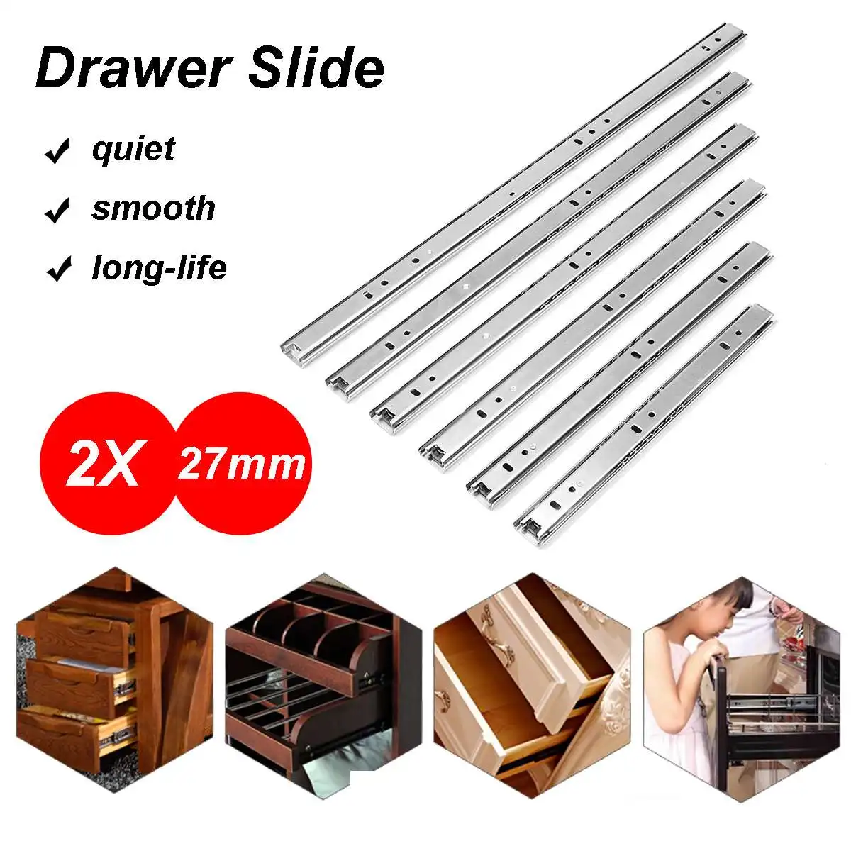 

2Pcs 10"-20" Ball Bearing Slides Ball Bearing Drawer Slides Furniture Slide Steel Keyboard Cabinet Cupboard Drawer Runners