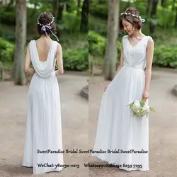 В богемном стиле, Платья для подружек невесты длинные белые шифоновые для Для женщин V образным вырезом ТРАПЕЦИЕВИДНОЕ свадебное платье