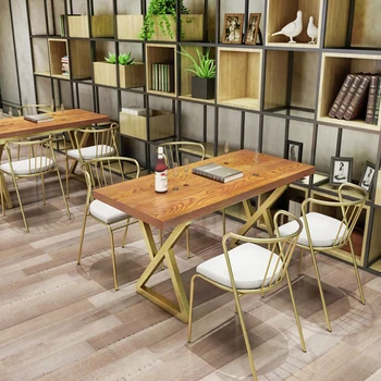 

Nordic ins solid wood dining table home simple small apartment dining table western restaurant cafe golden light luxury table
