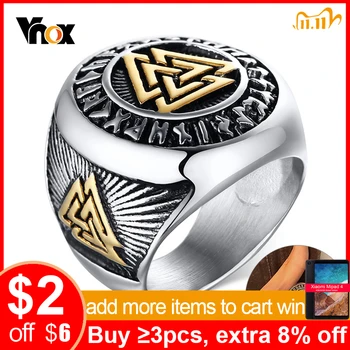 

Vnox Vintage Viking Rune Ring for Men Chunky Mythology Amulet Stamp Band Tough Man Heavy Finger Jewelry Triple Knot