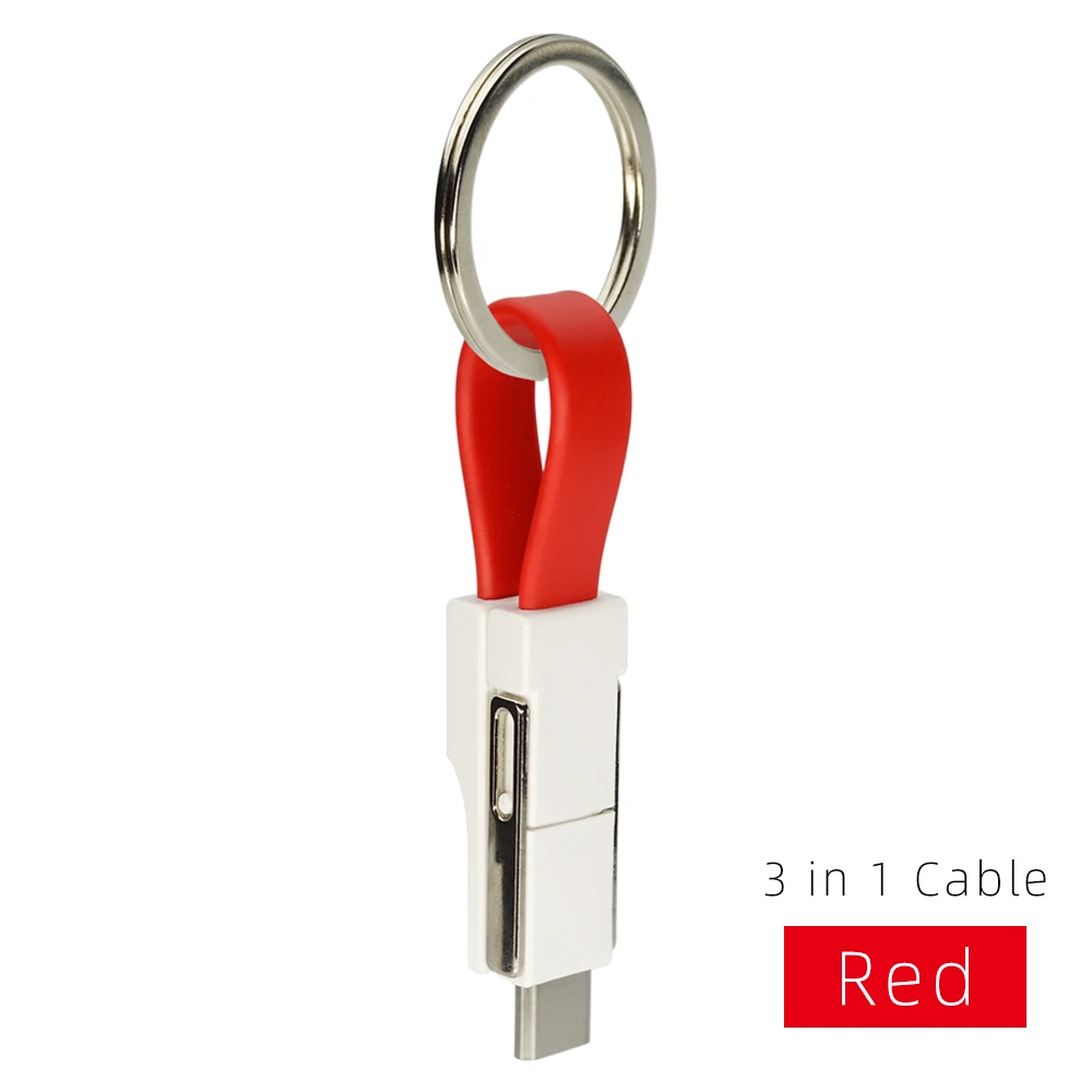 CHAURE, 3 в 1, USB кабель, мини брелок, 2А, портативный магнитный кабель для быстрой зарядки, для освещения типа C, микро-кабель для синхронизации данных и зарядки - Цвет: Красный