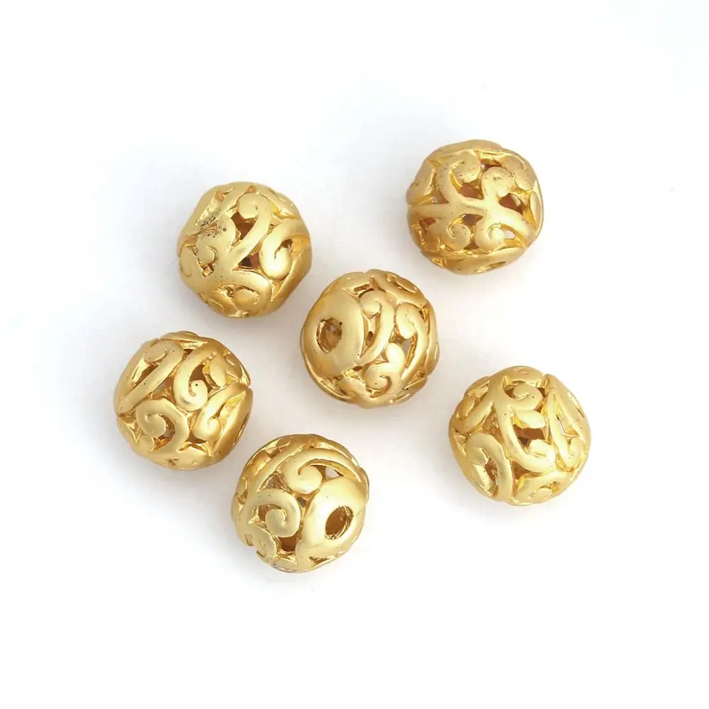 Doreen Box Zinc Based Alloy Spacer Beads Round Matt Gold Filigree