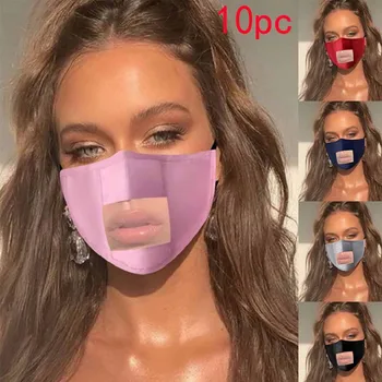 

10PC Adult Mask Washable Adjustable Breathable With Clear Window Visible Expression Face Cover For Deaf Mute People Mascarilla