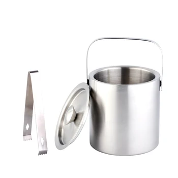 

Stainless Steel Large Capacity Home Durable Cooling Anti Corrosion Kitchen Silver Insulated Lid 1.3L Ice Bucket