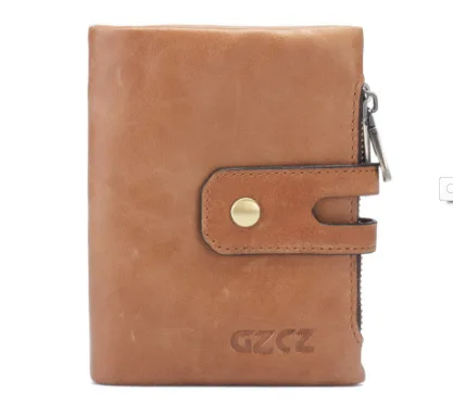 0040-khaki GZCZ винтажный женский короткий кошелек из натуральной кожи высокого качества, Женский кошелек на двойной молнии, зажимы для денег, модные женские кошельки - Цвет: 0040-khaki