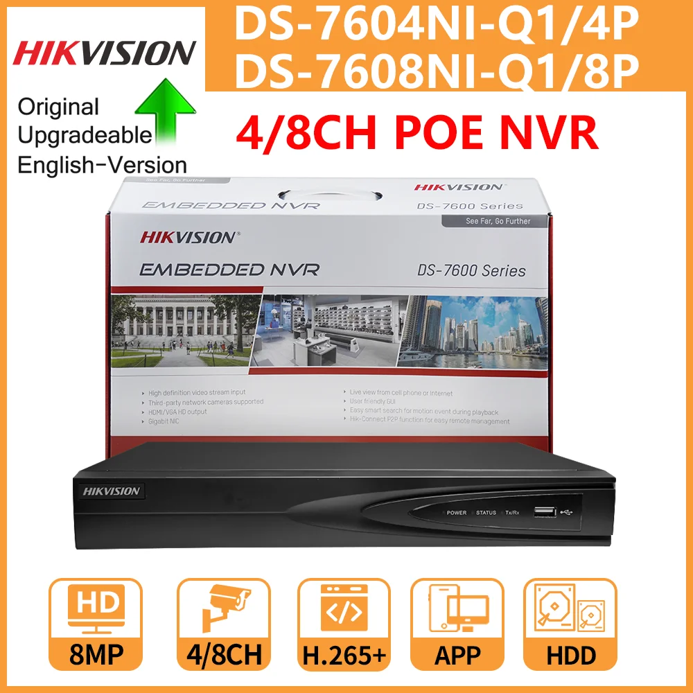 Сетевой видеорегистратор Hikvision PoE 4K NVR DS-7604NI-Q1/4P DS-7608NI-Q1/8P 4/8 каналов 8 Мп 1 SATA для