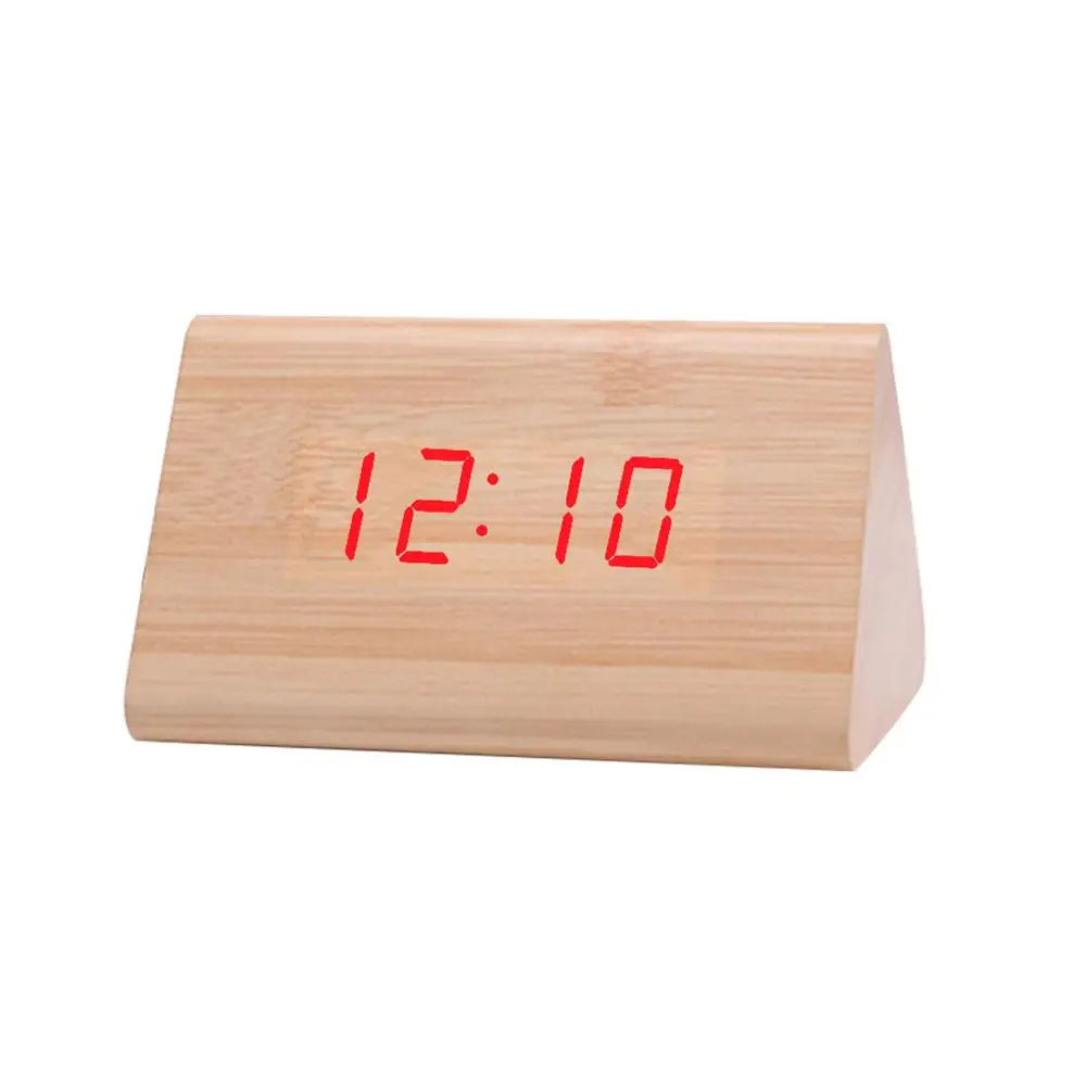 Цифровой деревянный USB светодиодный ночной Светильник будильник термометр дисплей часы - Цвет: Bamboo Red