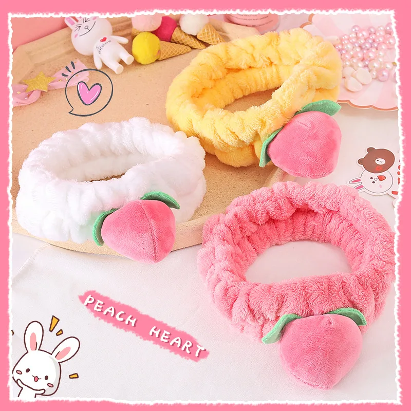 【Happier】 South Korea New Style Pink Peach Washing Face Hair Band Women's Cute Cartoon Stereo Ins Wind Makeup Hair Accessories. 