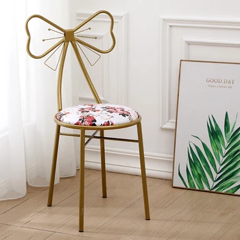 

Modern Simple Bedroom Back Makeup metal Chair Nordic Ins Bow Girl Heart Dresser Stool living room chairs furniture gold fabric