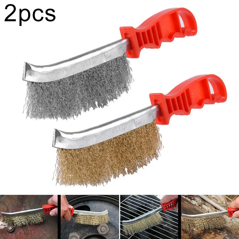 2pcs Barbecue Oven Grill Bbq Long Handle Steel Wire Cleaning Brush