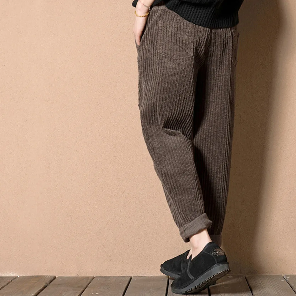 Осенние женские вельветовые брюки Pantalon Mujer, штаны-шаровары с эластичной талией, повседневные спортивные штаны, брюки, свободные штаны#4