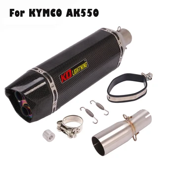 Slip for KYMCO AK550 Motorcycle Exhaust Muffler Tail Tips Carbon Painted 470MM Mid Link Pipe Modified System