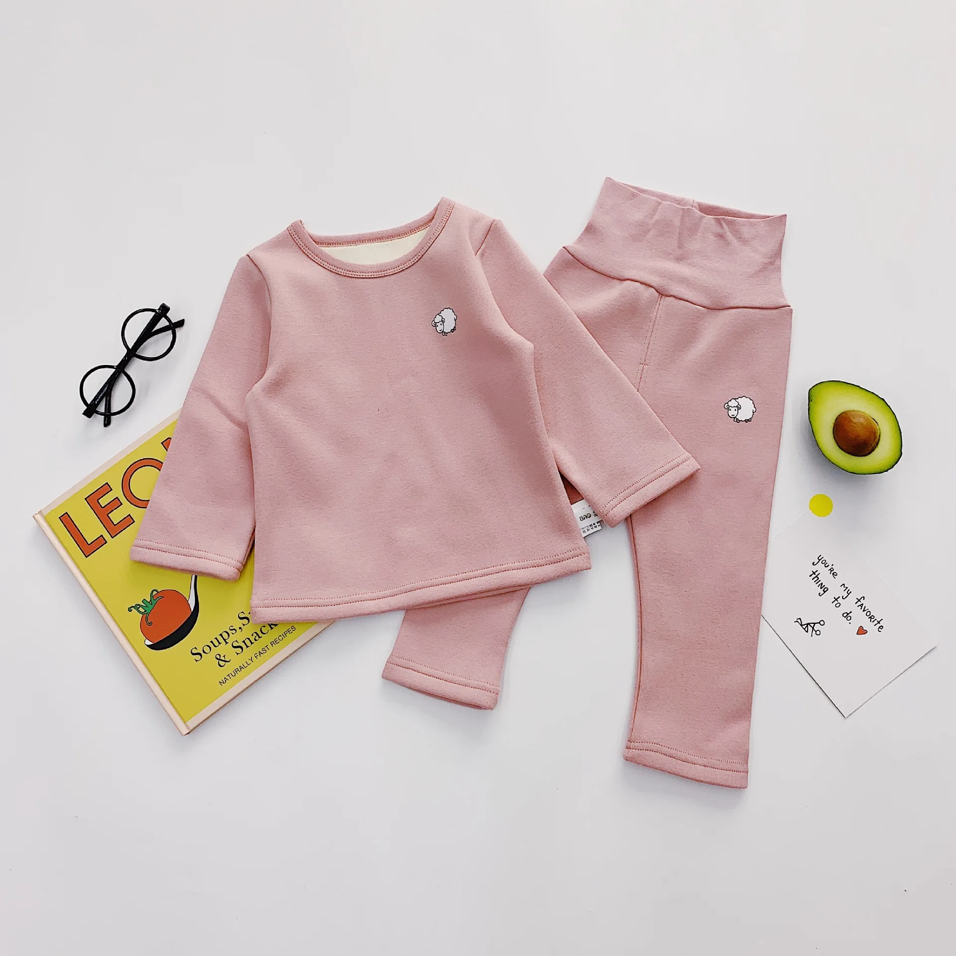 WLG/Детские пижамы из 2 предметов; детская зимняя бархатная плотная футболка с рисунком и штаны; пижамы; детская повседневная теплая одежда - Цвет: Розовый