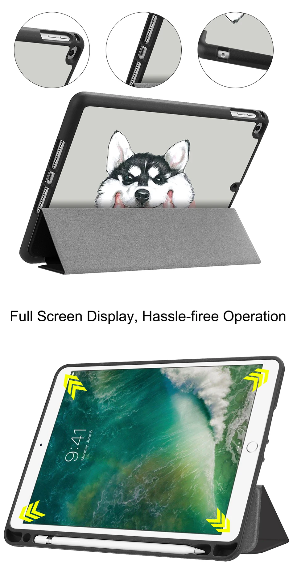Чехол MTT с милой кошкой и собакой для iPad 9,7 дюймов Air 1/Air 2, мягкий чехол из искусственной кожи с откидывающейся крышкой-подставкой и карандашом, чехол для планшета