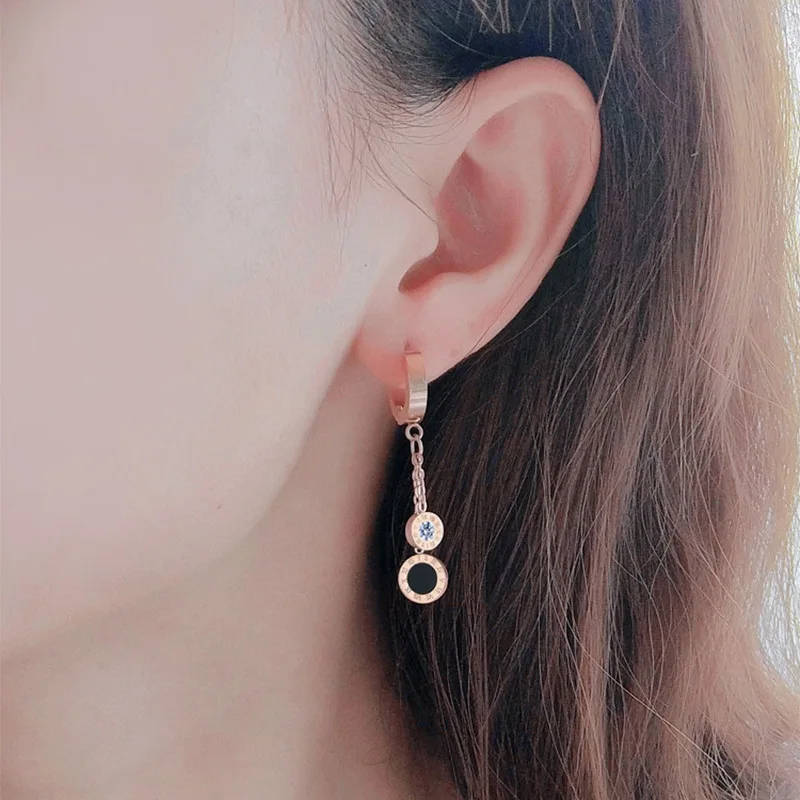 Classic Roman Digital Disc Pendant Rose Gold Long Earrings Girls' Luxury Jewelry Party Fashion Accessories For Woman dangle earrings,long earrings,pendant earrings