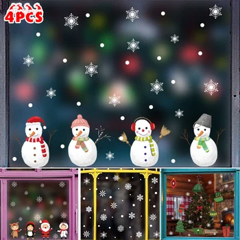 

4PCS Merry Christmas Window Wall Sticker Snowflake Santa Claus Home Xmas Decor For Bedroom Living Room Bathroom
