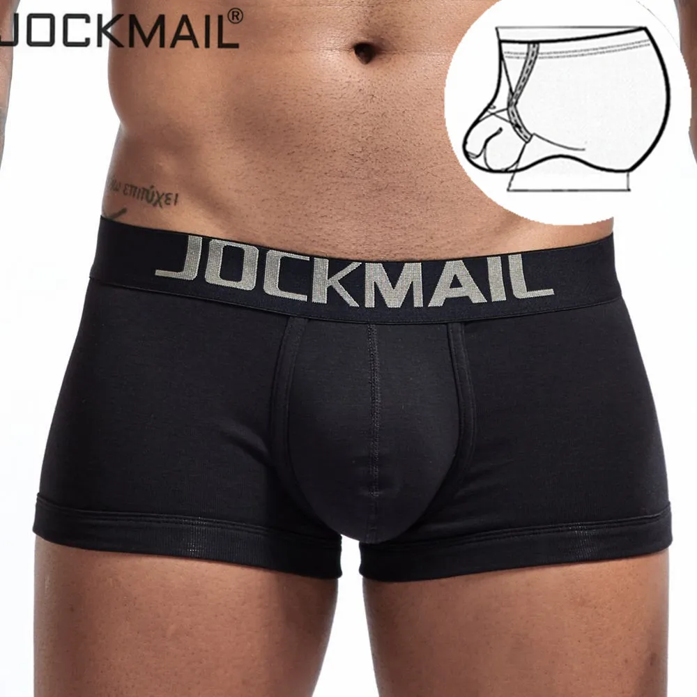 JOCKMAIL хлопковые мужские боксеры, соблазнительные мужские нижнее белье, u-выпуклая сумка, регулируемый размер, кольцо, петухи, мужские шорты, нижнее белье для геев