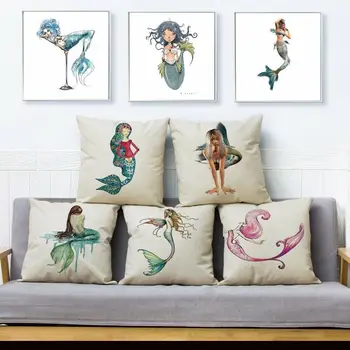 

Cartoon Ocean Mermaid Print Throw Pillow Cushion Cover Pillow Case Car Sofa Home