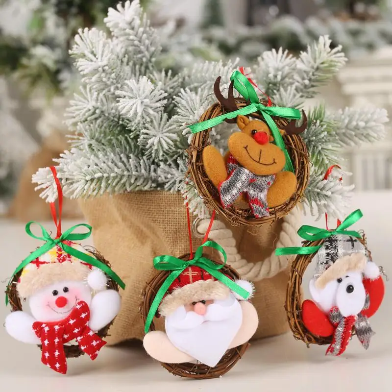 

Christmas Doll Rattan Ring Wreath Pendant Ornaments Party Home Decoration Christmas Tree Snowmen Hanging Decorations