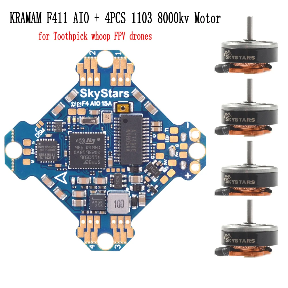 4 шт. Skystars зубочистка Whoop ST1103 8000KV 2-4 S мотор KRAMAM F4 AIO FC 15A 4IN1 ESC Dshot 300 600 для Мини fpv