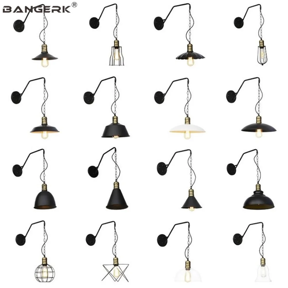 American Loft Wall Light Iron Chain E27 LED Edison Vintage Sconce Lights Industrial Bedside Lamp Home Decor Lighting | Лампы и