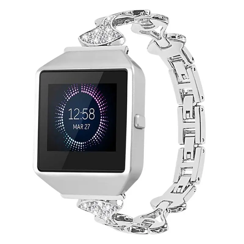 Нержавеющая сталь часы ремешок для Fitbit Blaze 2 со стразами на ремешке Запасные детали для замены металлического с Стразы браслет ремешок для часов