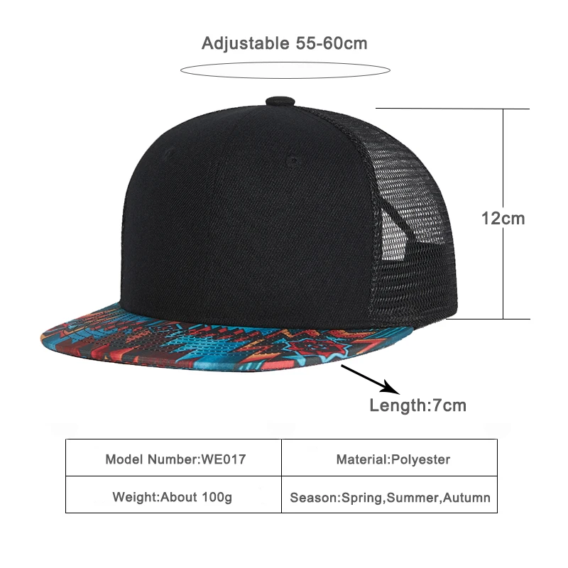 2022 Hip Hop Cap For Men Summer Snapback Women Printed Flat Brim Outdoor Baseball Cap Streetwear 6 Panels Bone Mesh Trucker Cap red dad cap