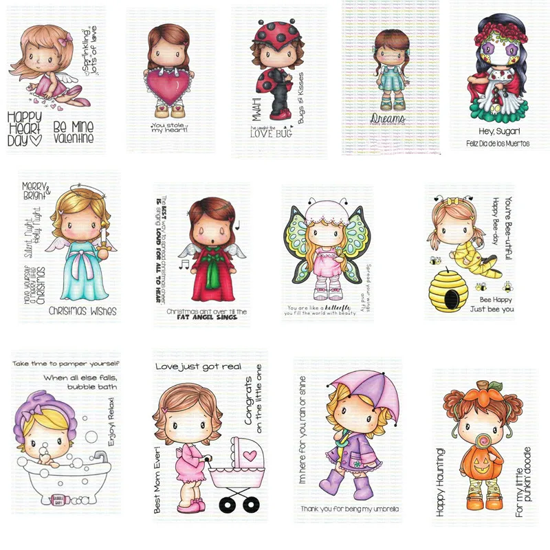 Cute girl Transparent Klar Silikon Stempel/Dichtung f&uuml;r DIY scrapbooking/foto album Dekorative klare stempel bl&auml;tter for stickers scrapbooking supplies