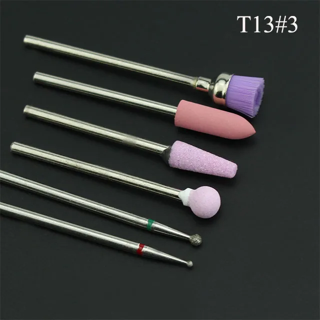 6 Types Nail Drill Bit Set Milling Cutters for Manicure Electric Nail Files Machine Gel Remove Accessories Cuticle Clean Tools - Цвет: T13-3