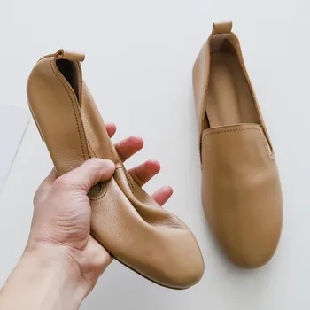 

kmeioo leisure flat shoes woman comfortable soft loafers high quality cowskin round toe flats women casual boat shoes