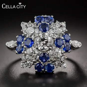

Cellacity Sapphire Ring for Women Geometry Silver 925 Jewelry Round Gemstones Snowflake Female Accessory for Party Vintage Gifts