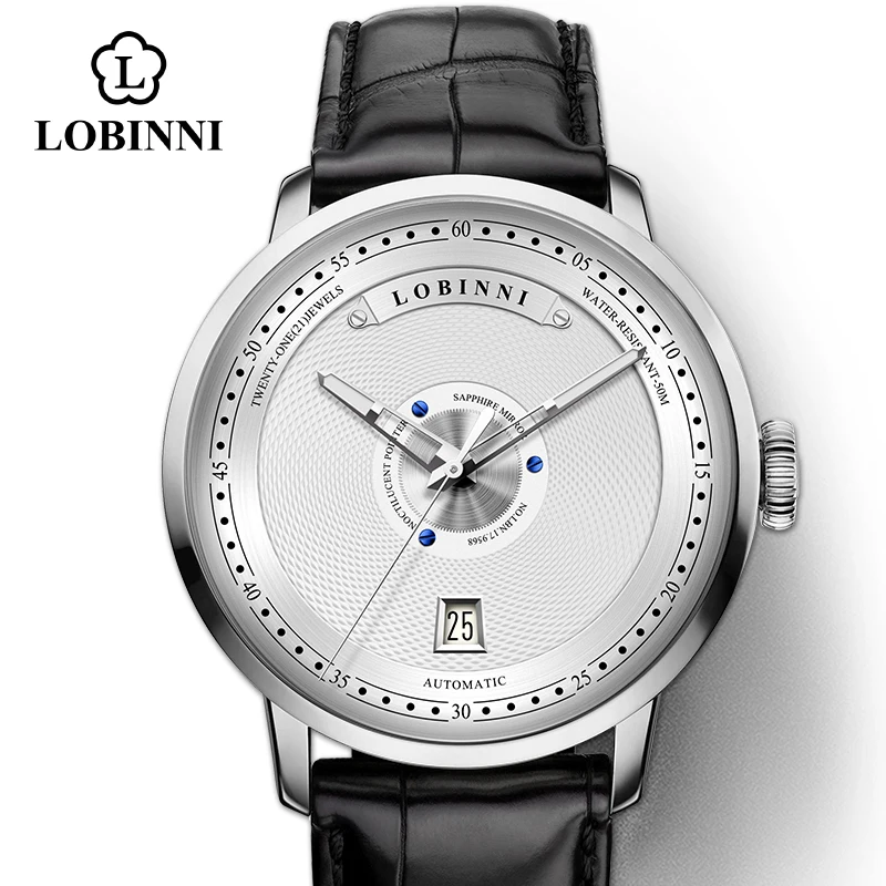 Silver-slive-black-s LOBINNI роскошные швейцарские бренды автоматические часы мужские механические часы Бестселлер кожаные часы мужские сапфировые наручные часы - Цвет: Silver-slive-black-s