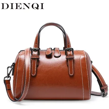 

DIENQI Boston Genuine Leather Women Bags Vintage Fashion Shoulder Bags Brown Small Handbag Luxury Crossbody Bag For Women 2020