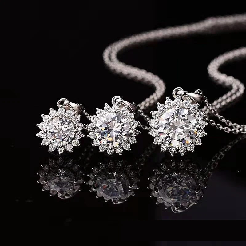 OEVAS Real 1/2/3 Carat D Color Moissanite 100% 925 Sterling Silver Bridal Pendant Necklace Women Sparkling Wedding Fine Jewelry