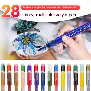

12/28Pcs Permanent Acrylic Paint Marker Pen For Ceramic Rock Glass Porcelain Cup Wood Fabric Painting Office School Supplies