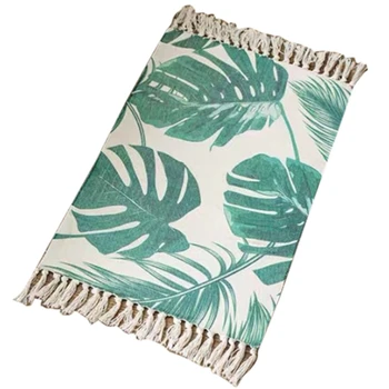 

Durable Retro Bohemian Hand Woven Cotton Linen Carpets Tassel Bedside Rug Geometric Floor Mat Living Rooms Bedrooms Decoration